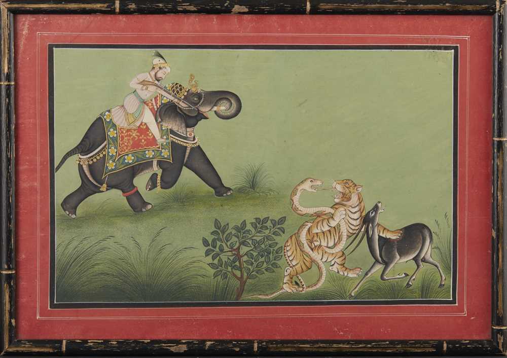 Appraisal: SIKH MAHARAJA ON AN ELEPHANT HUNTING SNAKE ENWRAPPED TIGER AND