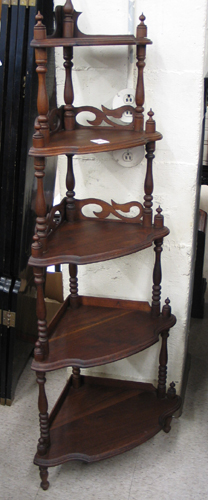 Appraisal: A VICTORIAN STYLE FIVE-TIER CORNER WALNUT WHAT-NOT STAND American early