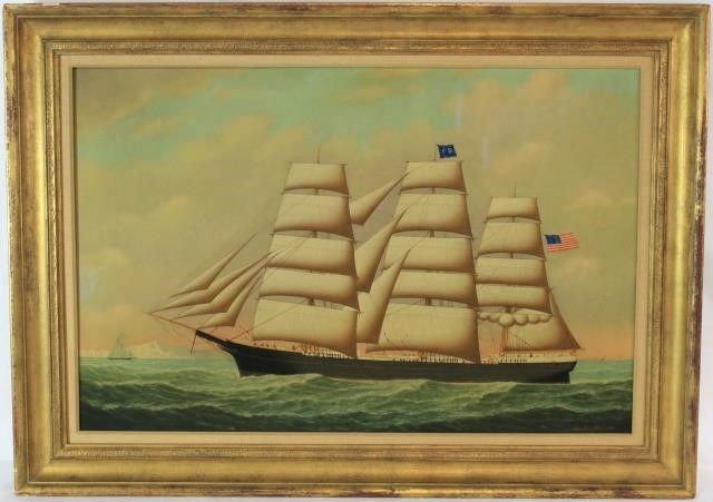 Appraisal: JOHN FREDERICK LOOS - ANTWERP OIL ONCANVAS DEPICTING AMERICAN SCHOONER