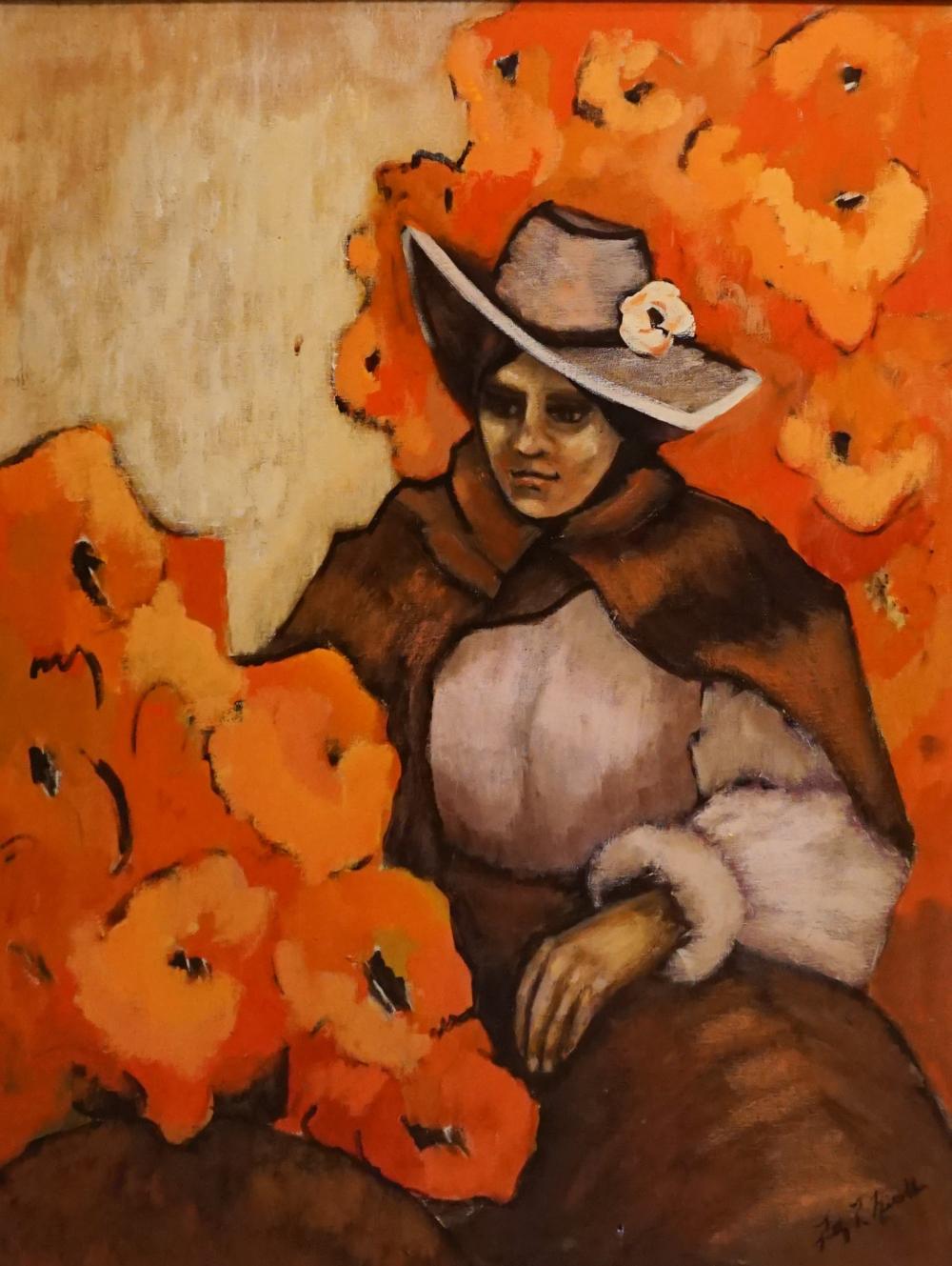 Appraisal: PATTY R NICOLLA WOMAN WITH ORANGE FLOWERS ACRYLIC ON CANVAS