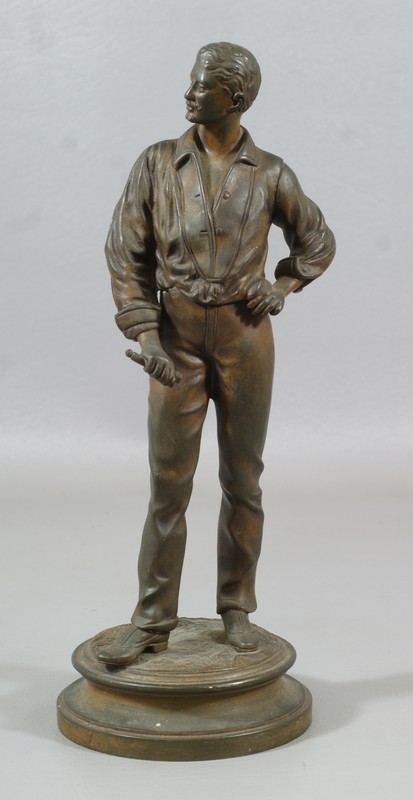 Appraisal: Charles Rene Masse French - bronze figure gentleman standing with