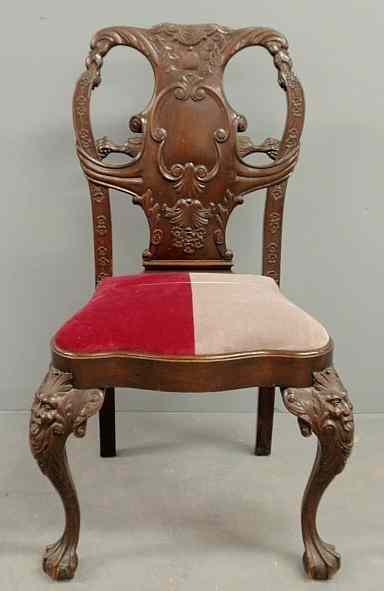 Appraisal: Large Chippendale style carved mahogany side chair c a copy