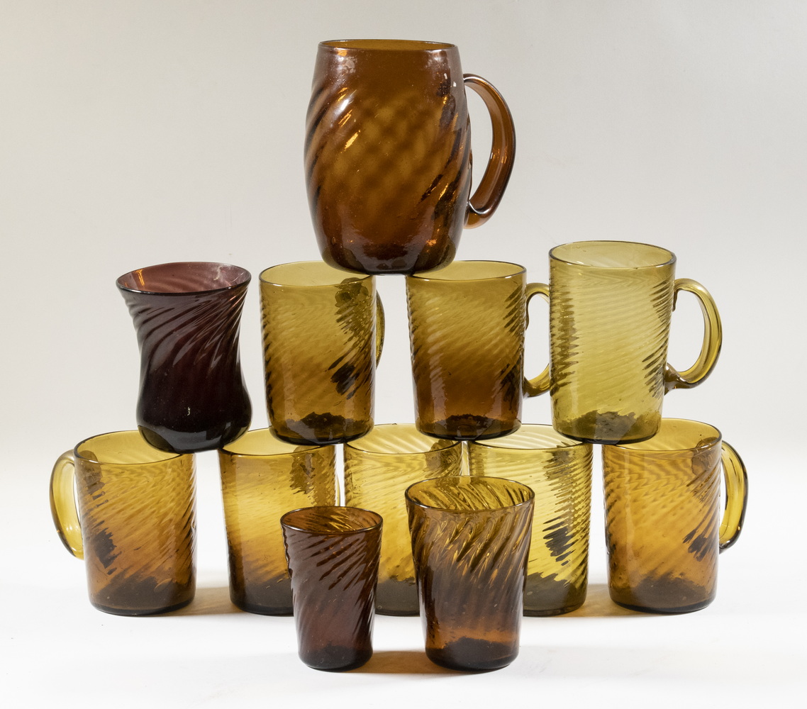 Appraisal: PCS MEXICAN BLOWN GLASSWARE Optic Swirl Mugs and Tumblers c