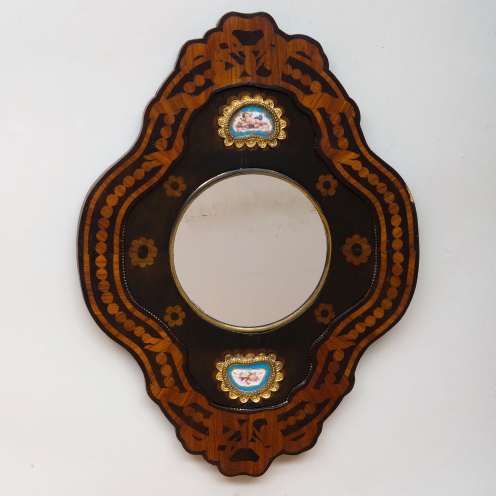 Appraisal: Victorian Inlaid Mahogany Mirror Inset with S vres Style Plaques