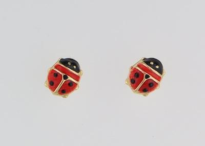 Appraisal: A Pair of k Gold and Enamel Ladybug Earrings k