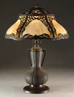 Appraisal: MILLER BENT PANEL LAMP Very unusual Miller lamp has openwork