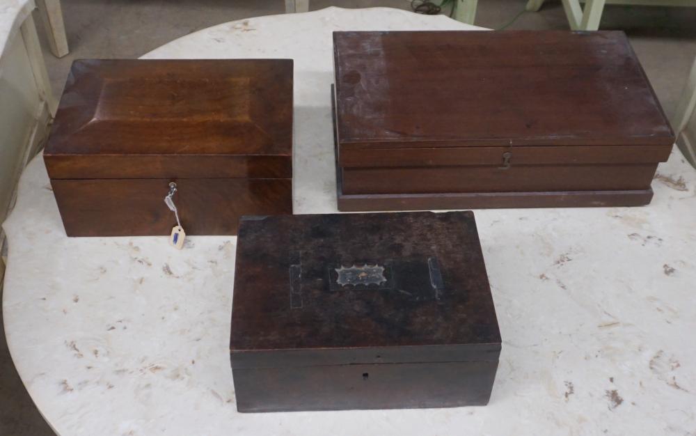 Appraisal: Three Mahogany Hinged Document Boxes th Century Largest in cm