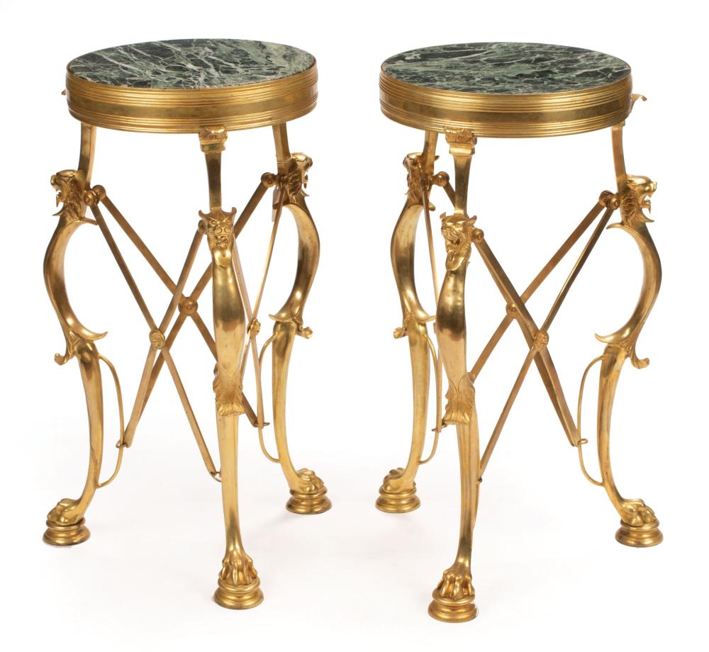 Appraisal: Pair of Neoclassical-Style Bronze Dore Gueridons inset verde marble top