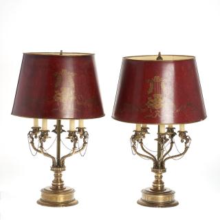 Appraisal: Pair Empire style gilt candelabra lamps Pair Empire style gilt