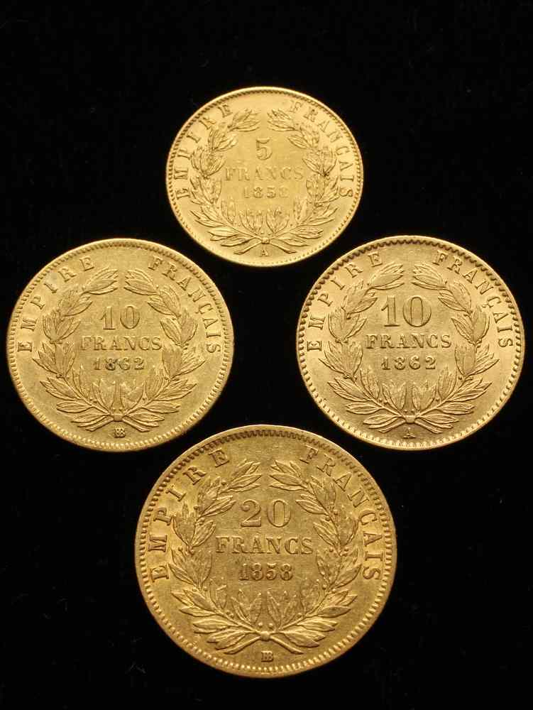 Appraisal: COINS - Lot of French gold francs franc franc franc