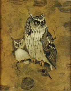 Appraisal: Richard Hinger American b Screeching Owls acrylic on canvas print