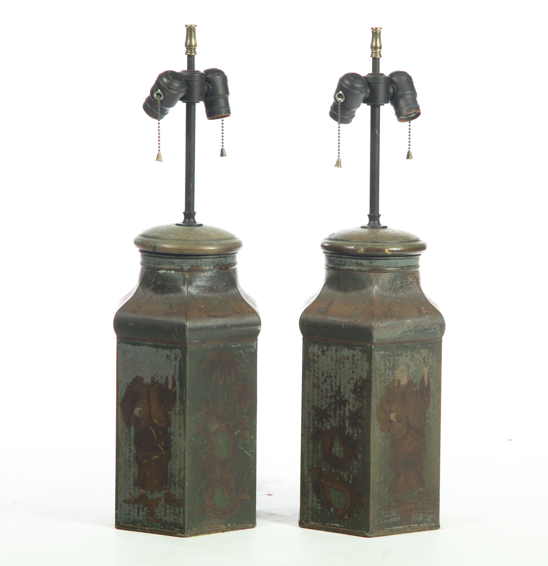 Appraisal: TWO TABLE LAMPS European late th-early th century tin Paneled