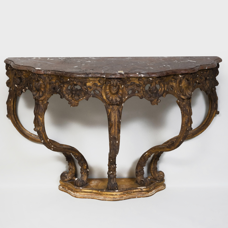 Appraisal: LOUIS XV GILTWOOD CONSOLE TABLE Together with a later copy