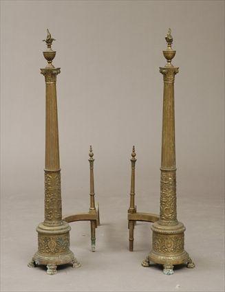 Appraisal: Pair of Renaissance-Style Gilt-Metal Andirons x in