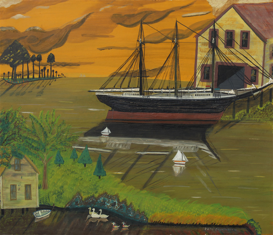 Appraisal: CUNNINGHAM Earl American - Boat at Dockside Oil Masonite ''