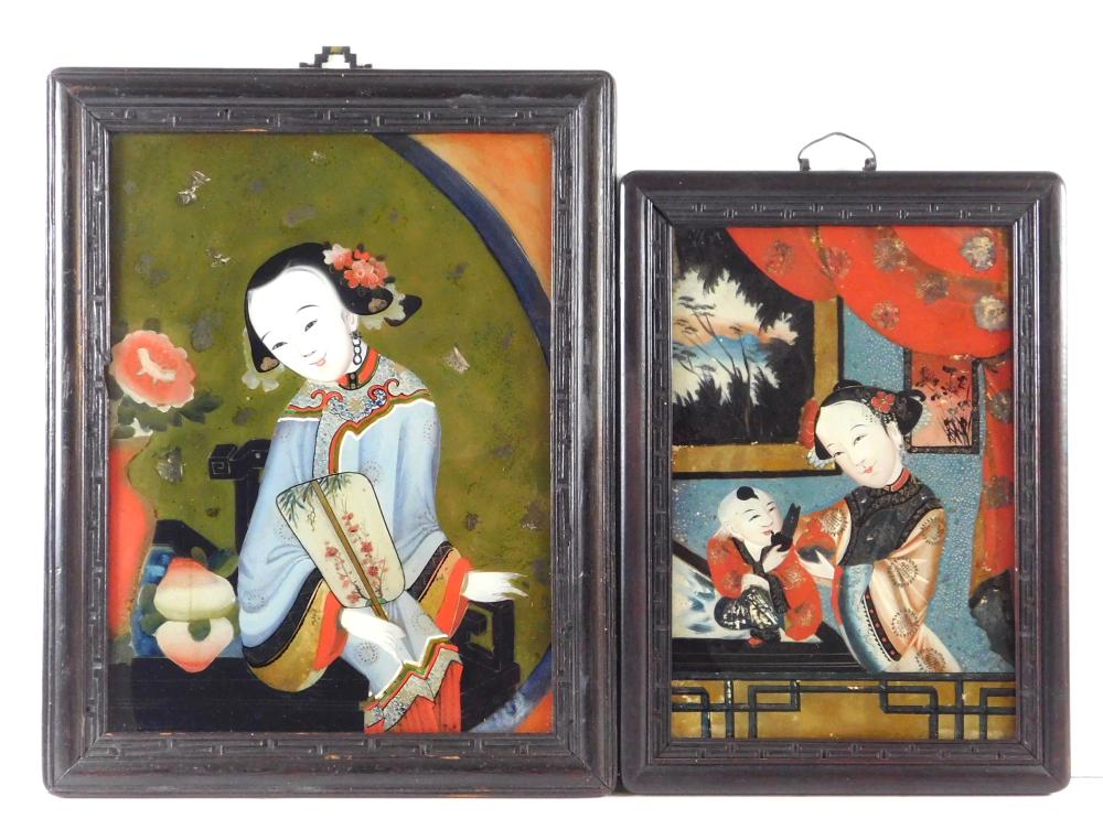 Appraisal: ASIAN Two Chinese eglomise portraits th C one mother and