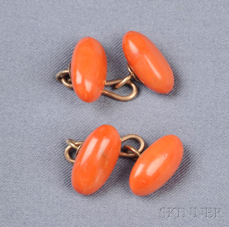 Appraisal: Antique Coral Cuff Links each double link set with an