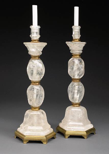 Appraisal: A pair of Baroque style gilt bronze and rock crystal