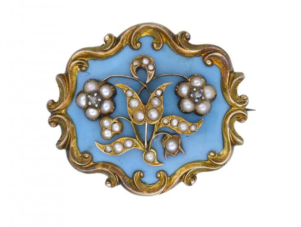 Appraisal: A VICTORIAN ROSE DIAMOND SEED PEARL AND GOLD AND TURQUOISE