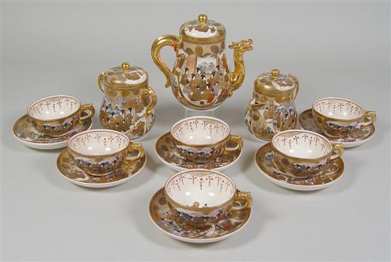 Appraisal: Handpainted Japanese Tea Set Circa Nine gods pattern Teapot sugar