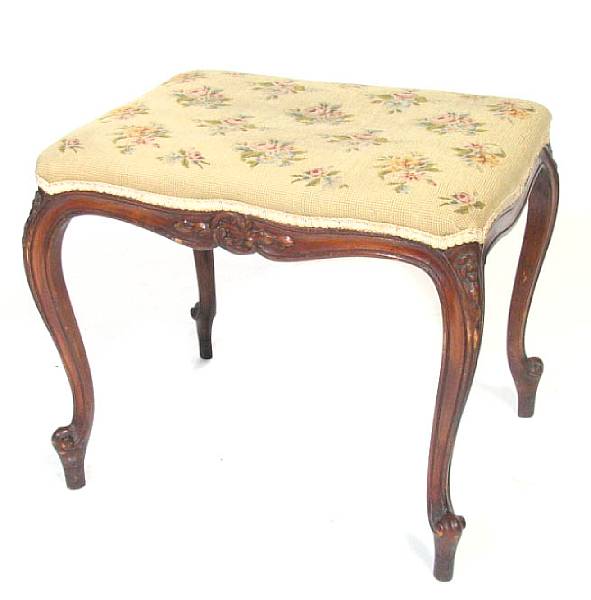 Appraisal: A Louis XV style carved walnut stool height in width