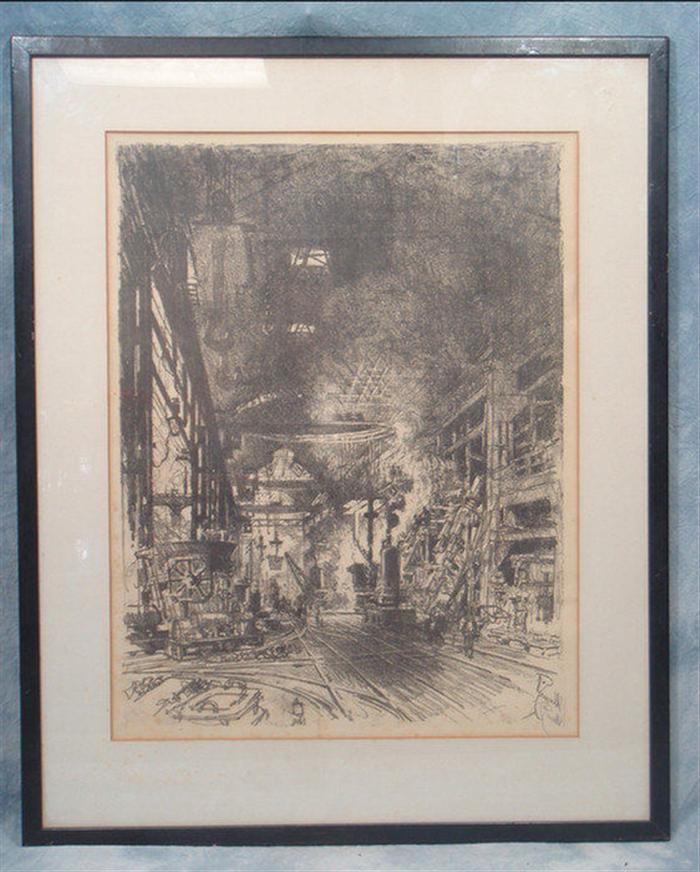 Appraisal: Joseph Pennell American - b w lithograph Train Shed with