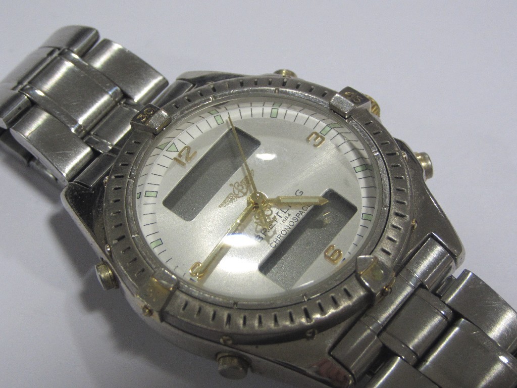 Appraisal: Gents stainless steel Breitling Chronospace wrist watch with silver dial