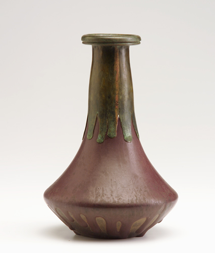 Appraisal: VAN BRIGGLE Experimental bottle-shaped vase with copper sheeting over a