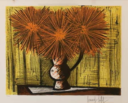 Appraisal: BERNARD BUFFET Dahlias sur fond Jaune Color lithograph x mm