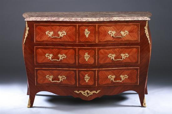 Appraisal: LOUIS XV STYLE MARBLE-TOP SERPENTINE KINGWOOD BOMBE COMMODE th century