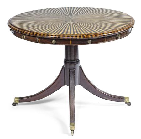 Appraisal: UNUSUAL MAHOGANY ROSEWOOD AND SATINWOOD DRUM LIBRARY TABLE CIRCA the