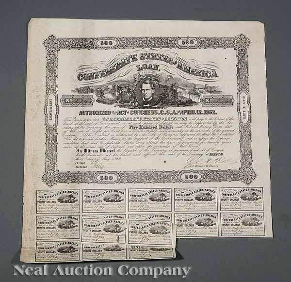 Appraisal: Confederate Bonds a group of C S A coupon bonds