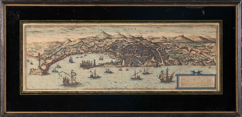 Appraisal: HAND-COLORED ENGRAVING OF GENOVA TH CENTURY X SIGHT FRAMED X