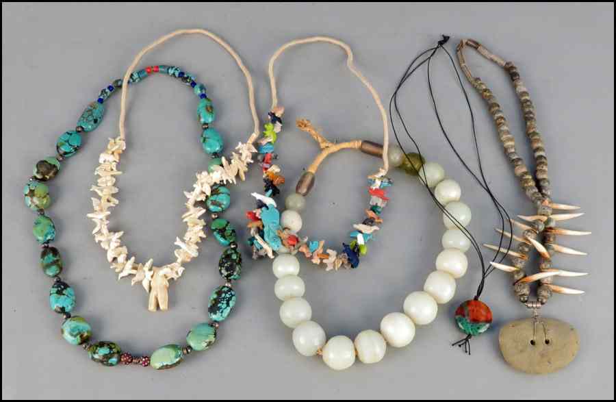 Appraisal: GROUP OF TRIBAL NECKLACES Stone turquoise bone and other Condition