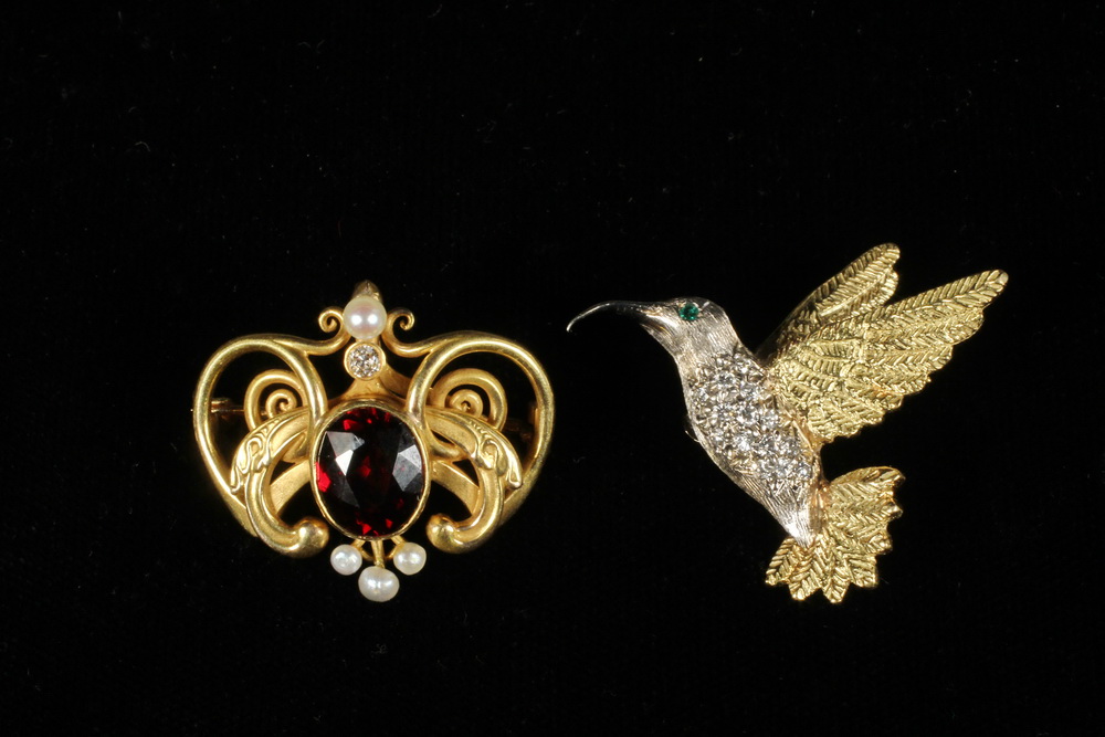 Appraisal: BROOCHES - Lot of Two K Gold Brooches The first