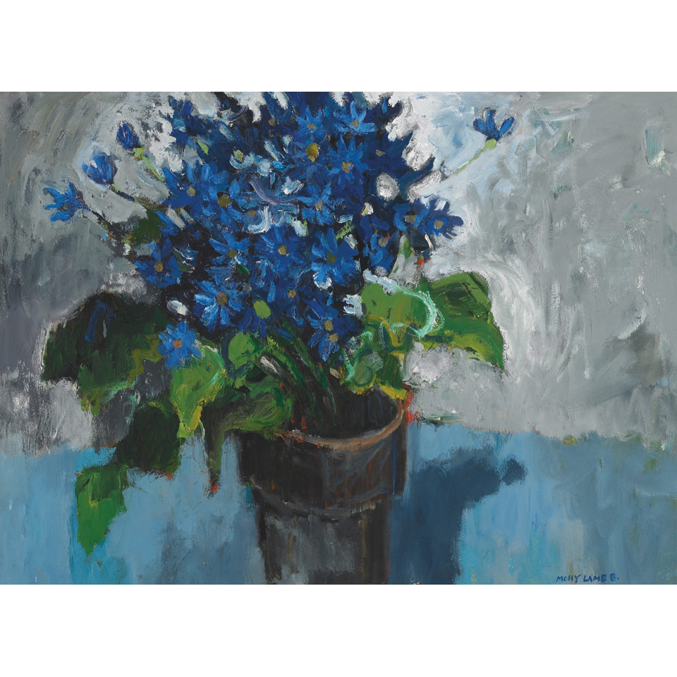 Appraisal: MOLLY LAMB BOBAK R C A BLUE FLOWERS oil on