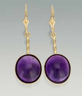 Appraisal: A Pair of Amethyst Cabochon Earrings k yellow gold pendant