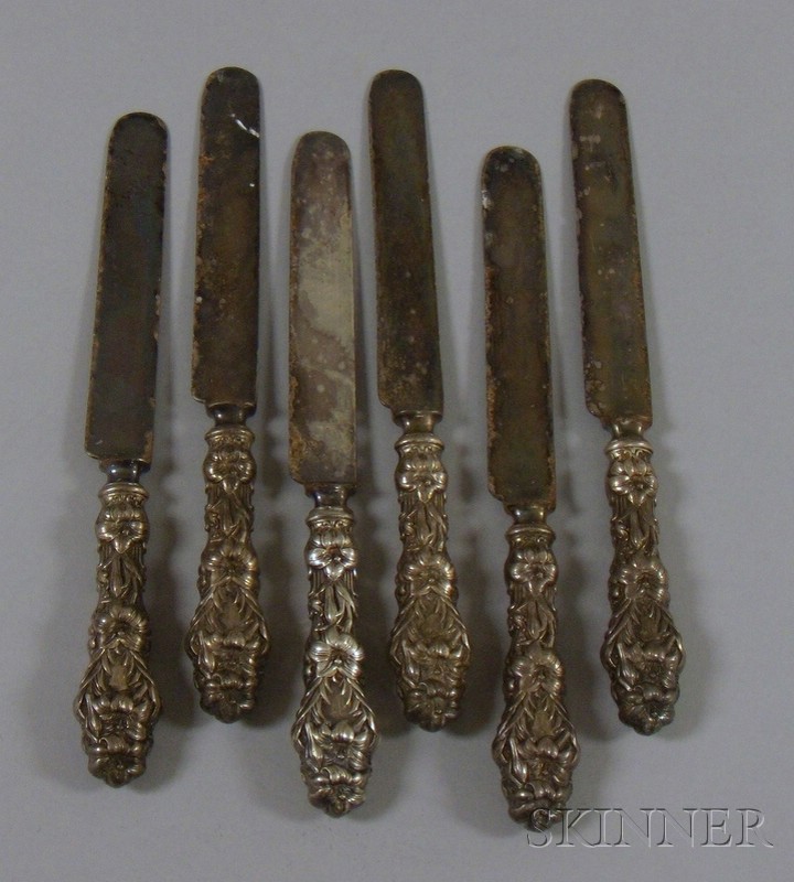 Appraisal: Set of Six Whiting Sterling Handled Knives Lily pattern lg