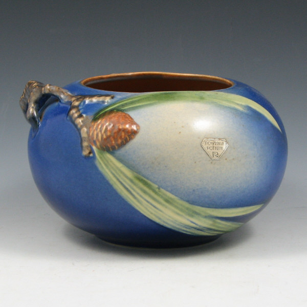 Appraisal: Roseville Pine Cone rose bowl in deep blue with single