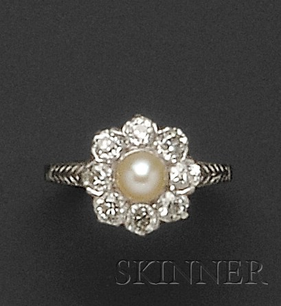 Appraisal: kt White Gold Pearl and Diamond Ring set with a