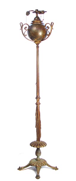 Appraisal: BRONZE FLOOR LAMP Draped design pole on a base of