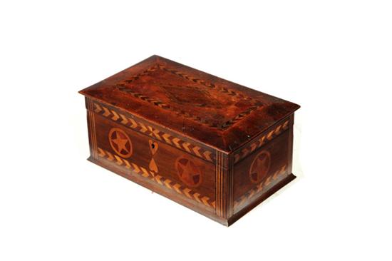 Appraisal: INLAID BOX American nd half- th century walnut Folksy inlay