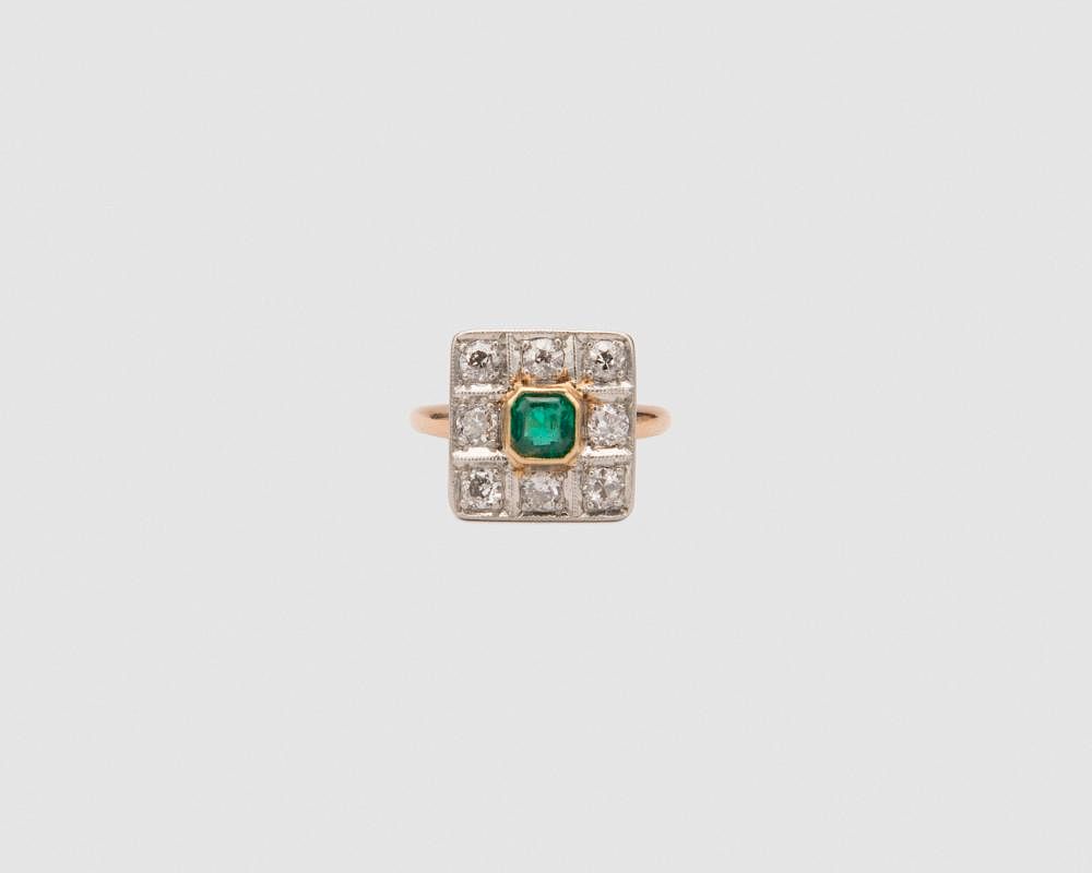 Appraisal: Platinum K Yellow Gold Emerald and Diamond Ring Platinum K