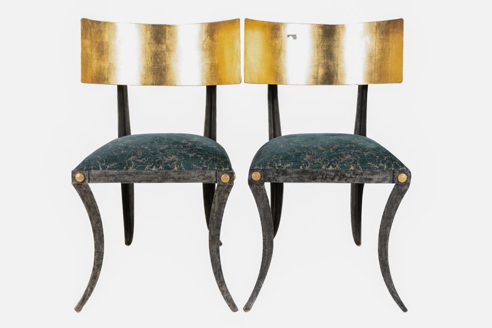 Appraisal: PAIR OF KLISMOS-STYLE METAL SIDE CHAIRSlate th century each gilt