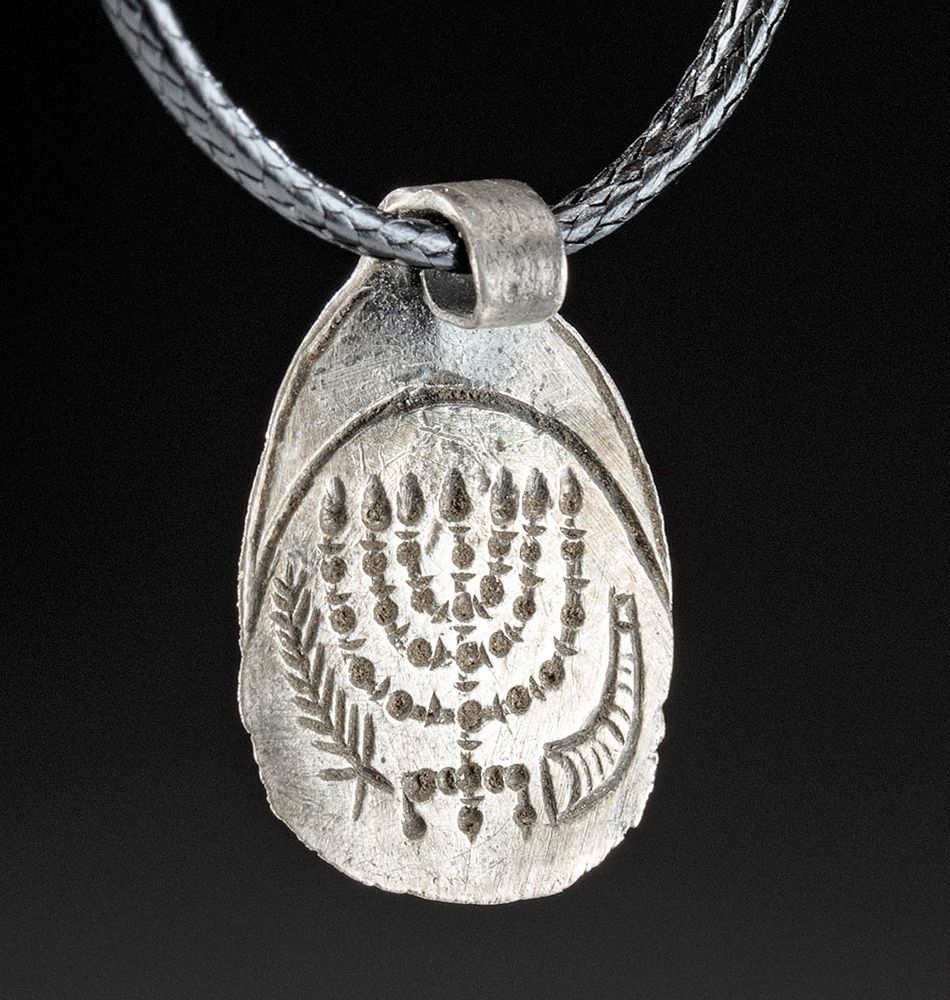 Appraisal: Roman Byzantine Silver Pendant w Menorah Late Roman to Early