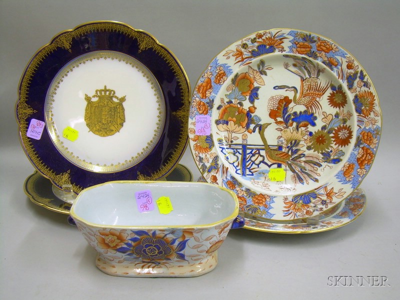 Appraisal: Three Pieces of English Ironstone Tableware and Pair of Sevres-type