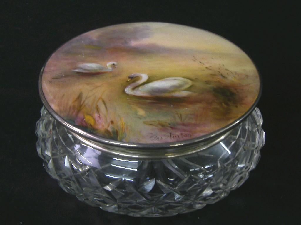 Appraisal: Royal Worcester porcelain and silver topped crystal powder jar by