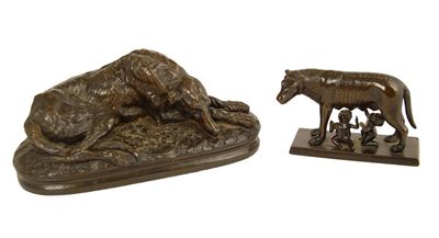 Appraisal: A bronze model of the Capitoline Wolf with Romulus and