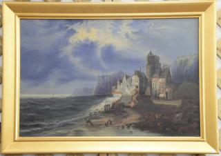 Appraisal: F C Martin oil on canvas stormy night in coastal