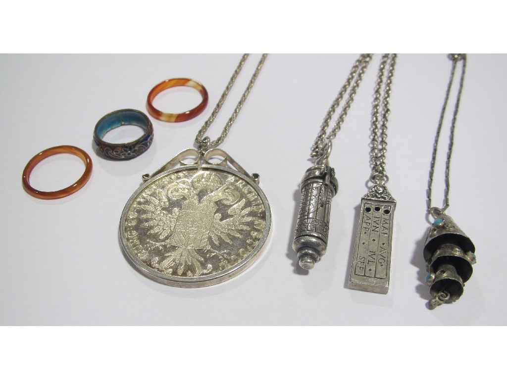 Appraisal: Lot comprising silver pendants to include a Maria Theresa coin